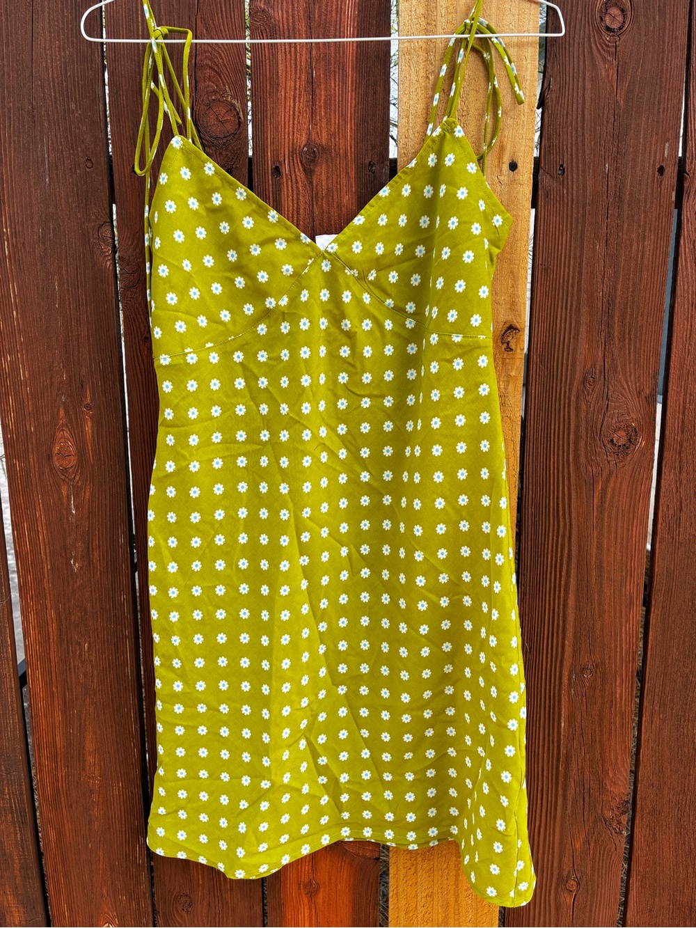 Levi Green Floral Slip Dress with White Daisies - Women Small